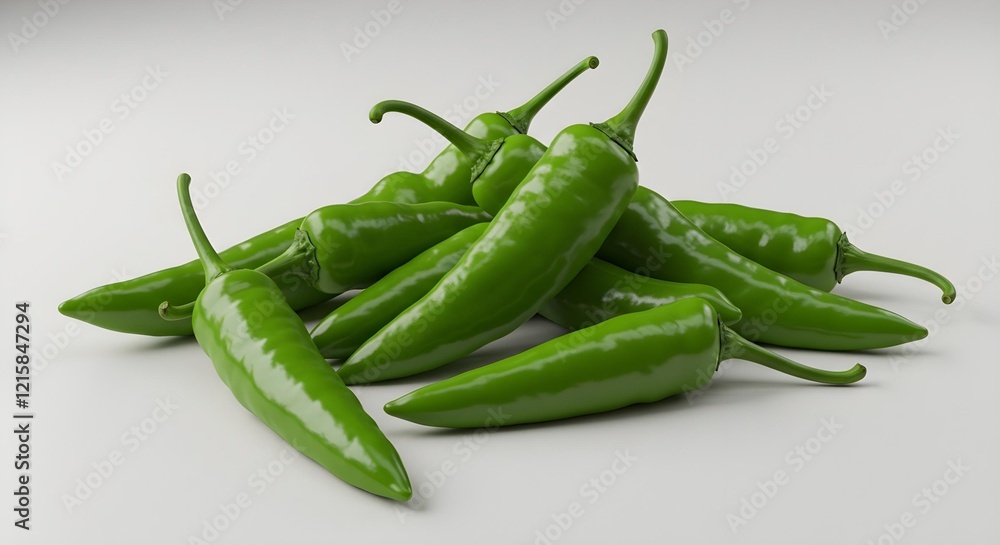 Fresh Green Chili Peppers Pile Stock Photo