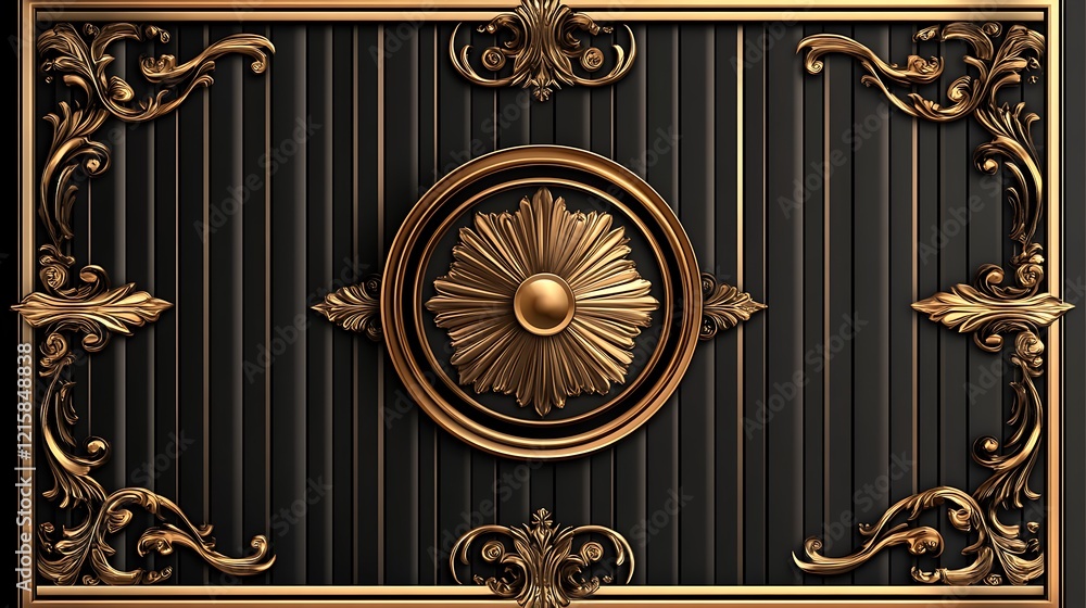 Elegant Gold and Black Rococo Panel Design Elegant Gold and Black Rococo Panel Design