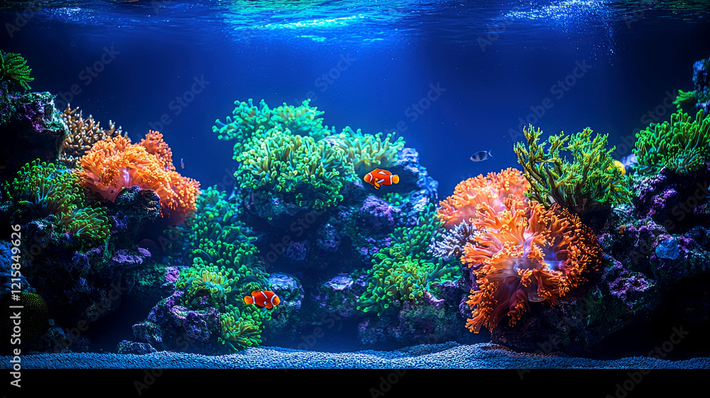 Naklejka premium Vibrant Underwater Coral Reef Scene: A Breathtaking Aquarium Paradise