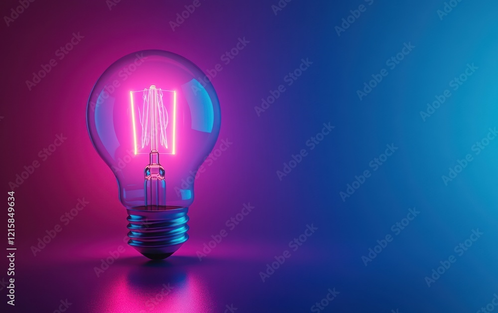 Illuminated light bulb with a vibrant glow set against a dual-toned backdrop Illuminated light bulb with a vibrant glow set against a dual-toned backdrop