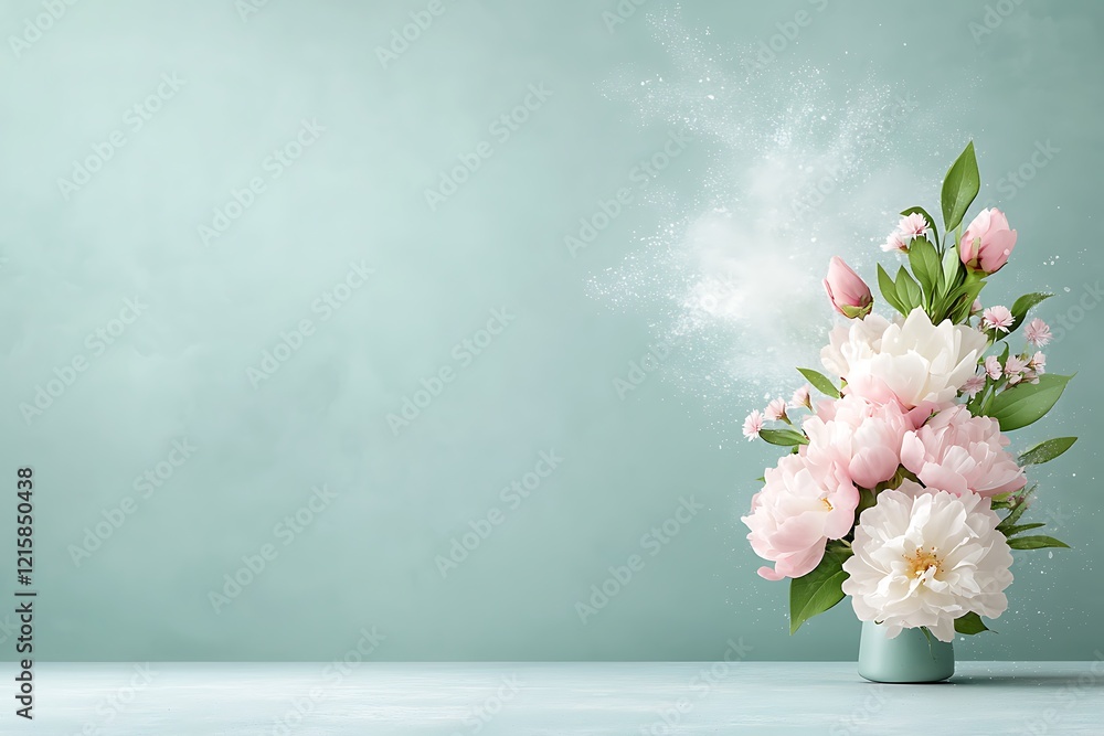 Elegant floral arrangement in a nature background soft green environment minimalist view Elegant floral arrangement in a nature background soft green environment minimalist view