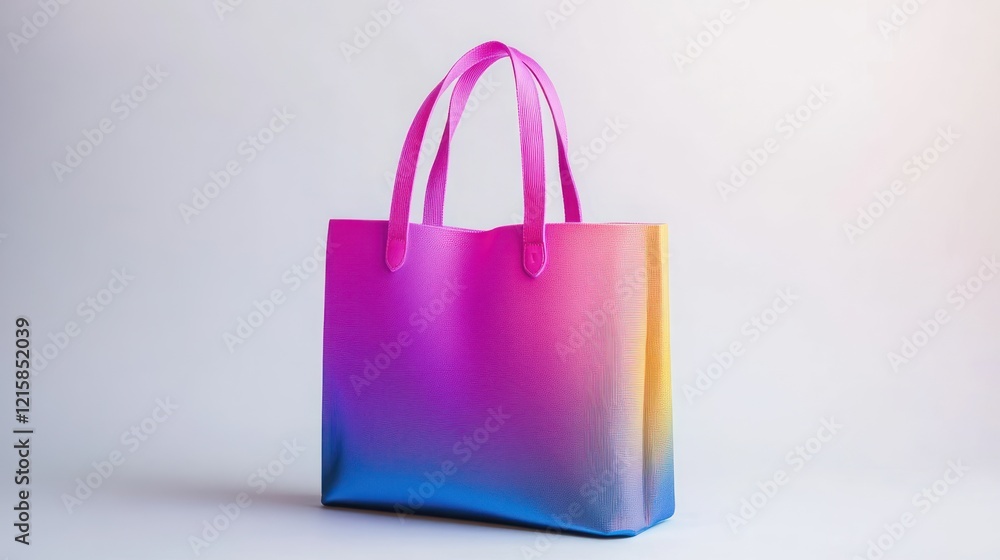 Colorful ombre tote bag with pink handles on white background. Colorful ombre tote bag with pink handles on white background.