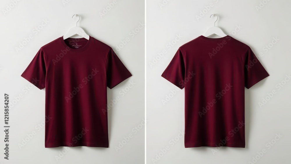 Timeless elegance burgundy t-shirt front and back view solid white background fashion photography Timeless elegance burgundy t-shirt front and back view solid white background fashion photography