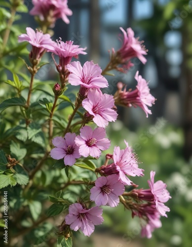 Macro shot of agathosma betulina blooming in the garden, calm, freshness photo