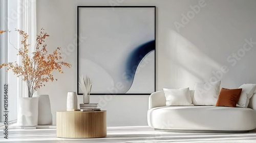 Wallpaper Mural Lounge chair and sofa against wall with big frame. Minimalist interior design Torontodigital.ca