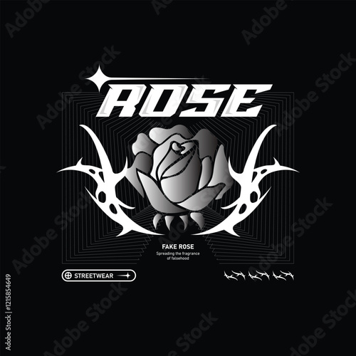 Metallic rose with streetwear layout vector design
