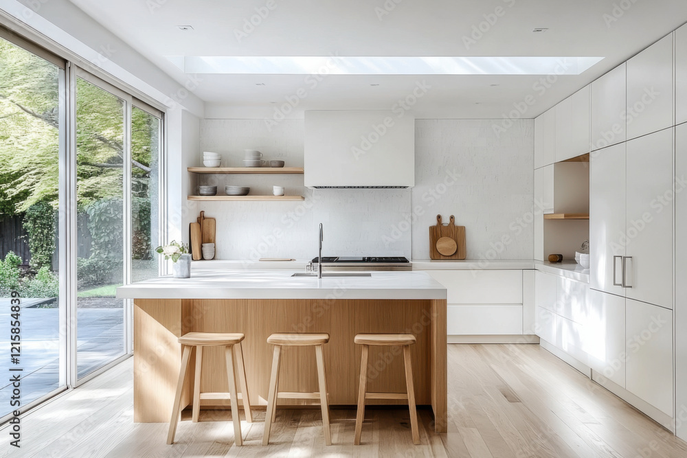 minimalist kitchen with clean and natural light and chairs counter minimalist kitchen with clean and natural light and chairs counter
