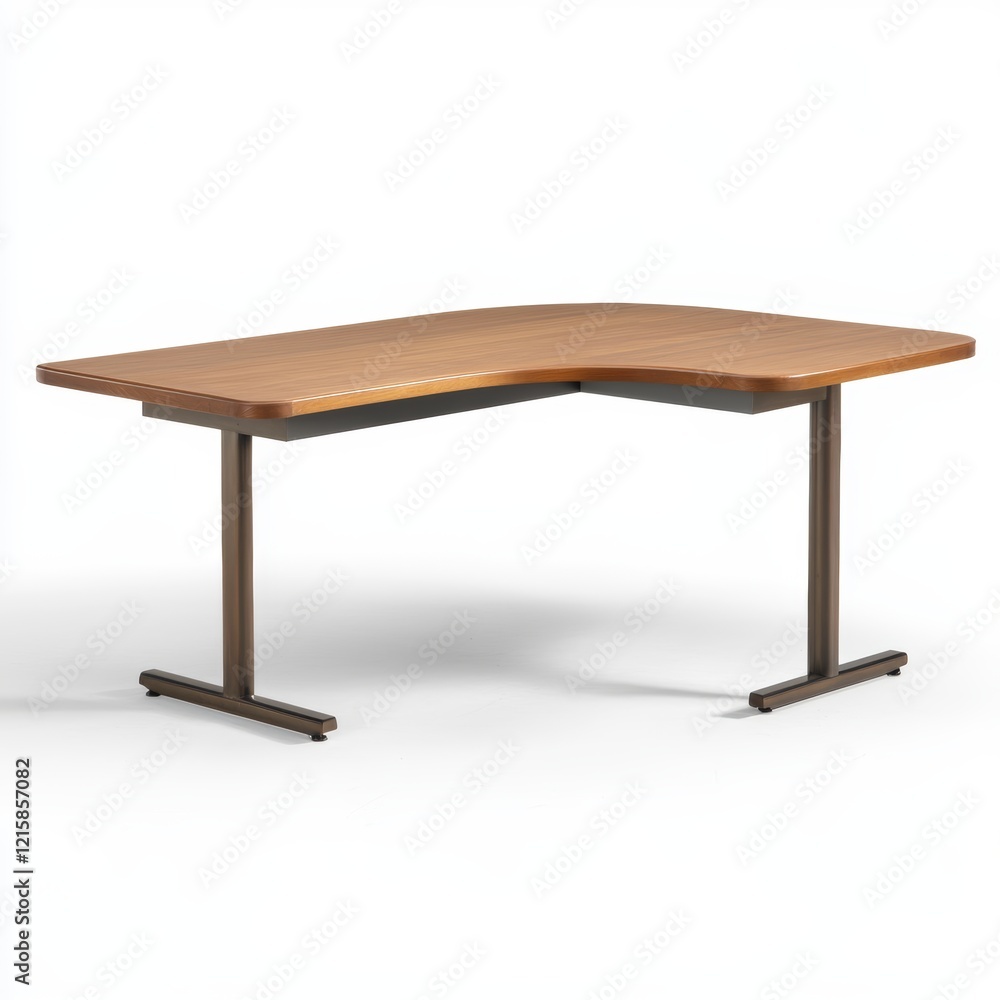 Modern L-Shaped Wooden Desk with Metal Legs. Modern L-Shaped Wooden Desk with Metal Legs.