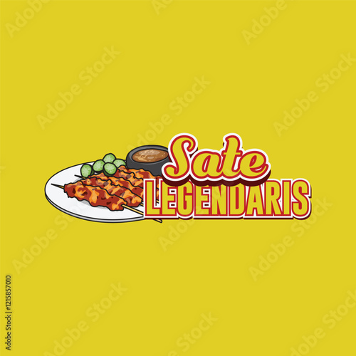 Sate legendaris food logo template illustration design