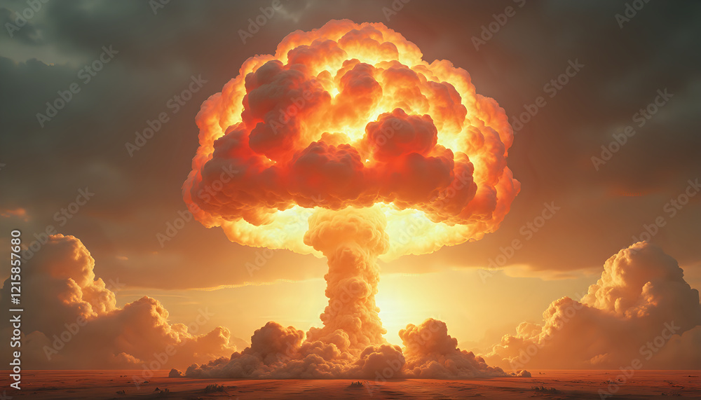 Fototapeta premium A large mushroom cloud in the middle of a desert.