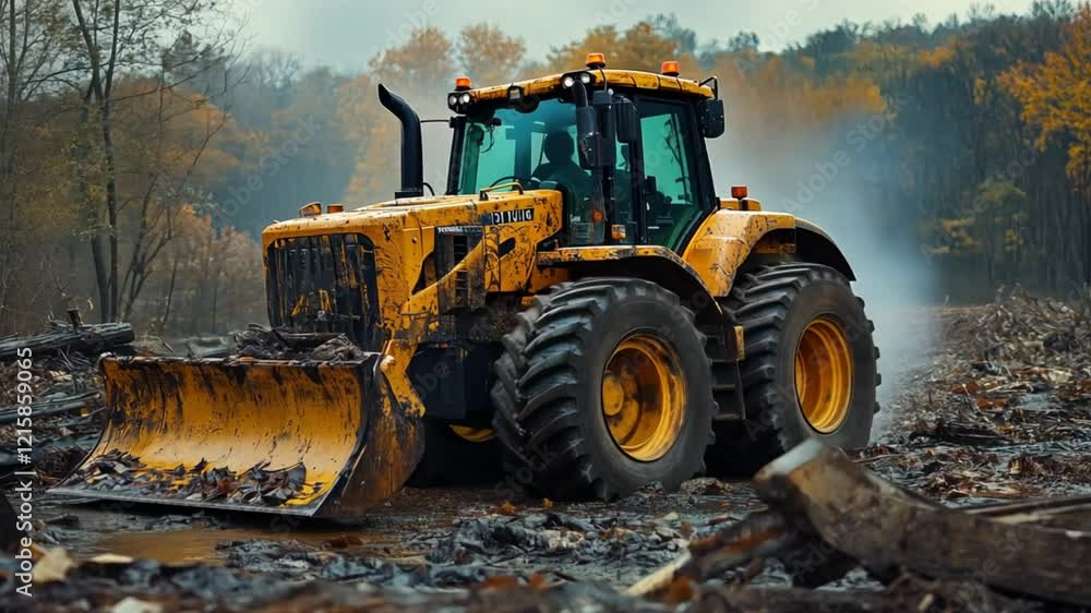 Powerful Yellow Tractor in Muddy Terrain Powerful Yellow Tractor in Muddy Terrain