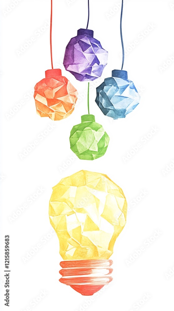 Vibrant Origami Lightbulbs Hanging Illuminating Ideas. AI Generated Vibrant Origami Lightbulbs Hanging Illuminating Ideas. AI Generated