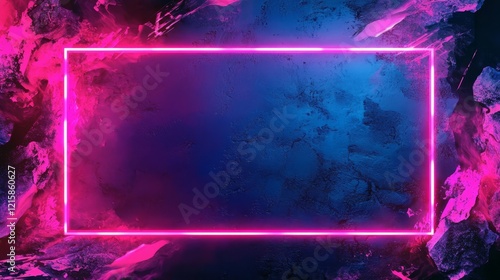 Dark textured background enhances the neon effect.