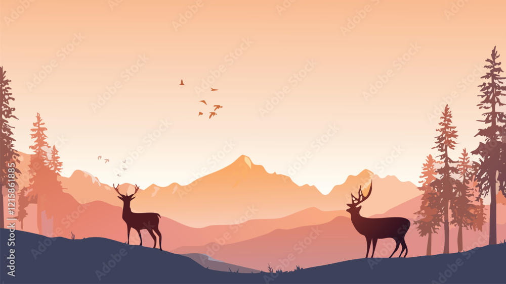 Fototapeta premium deer in the sunset