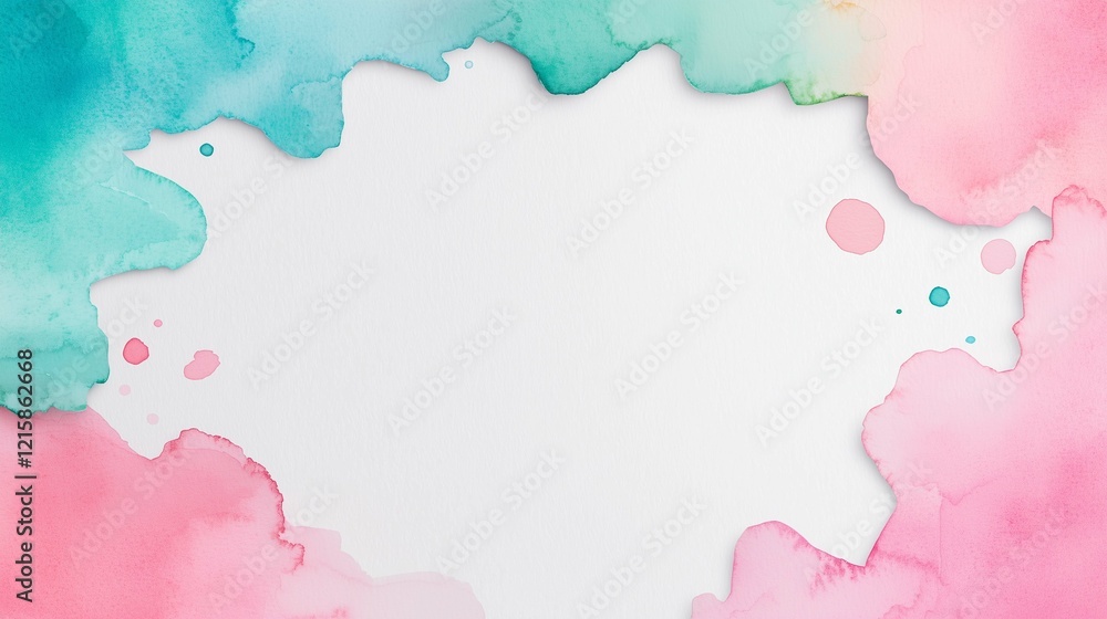 A vibrant watercolor background featuring a blank white center, surrounded by soft pink and teal hues, perfect for creative projects. A vibrant watercolor background featuring a blank white center, surrounded by soft pink and teal hues, perfect for creative projects.