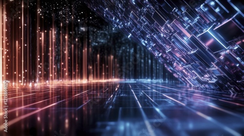 Wallpaper Mural Futuristic digital cityscape with neon lights and abstract geometric patterns Torontodigital.ca