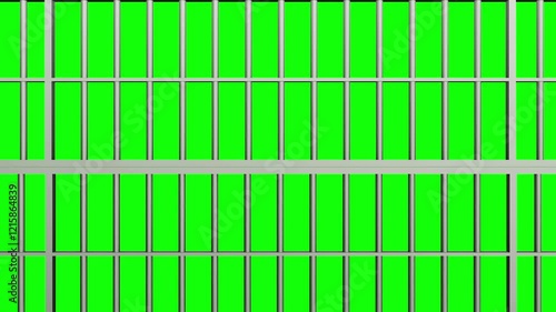 Prison bars. Animation of Open Jail bars. 3d render video available in 4K FullHD and HD render footage on green chroma key