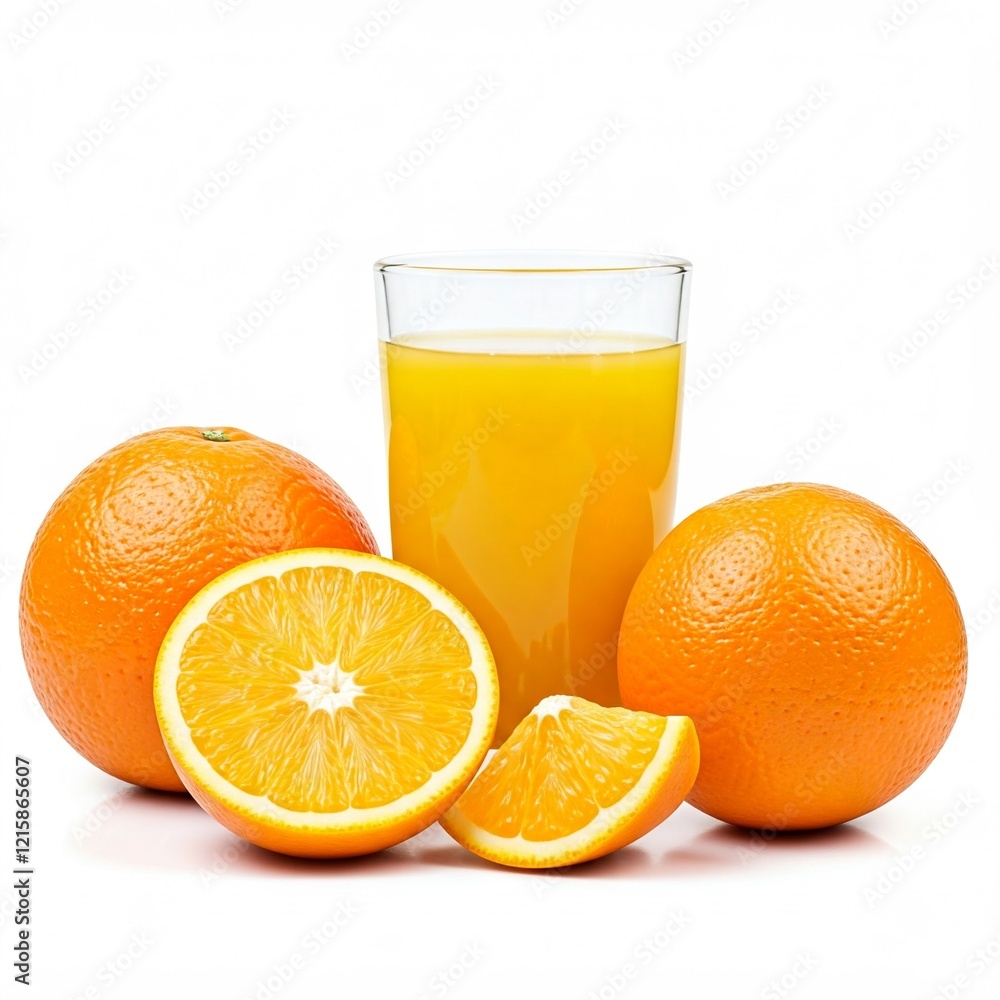 fresh orange juice with oranges isolated on white background fresh orange juice with oranges isolated on white background