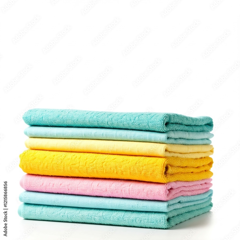 stack of colorful microfiber cleaning cloths on white background stack of colorful microfiber cleaning cloths on white background