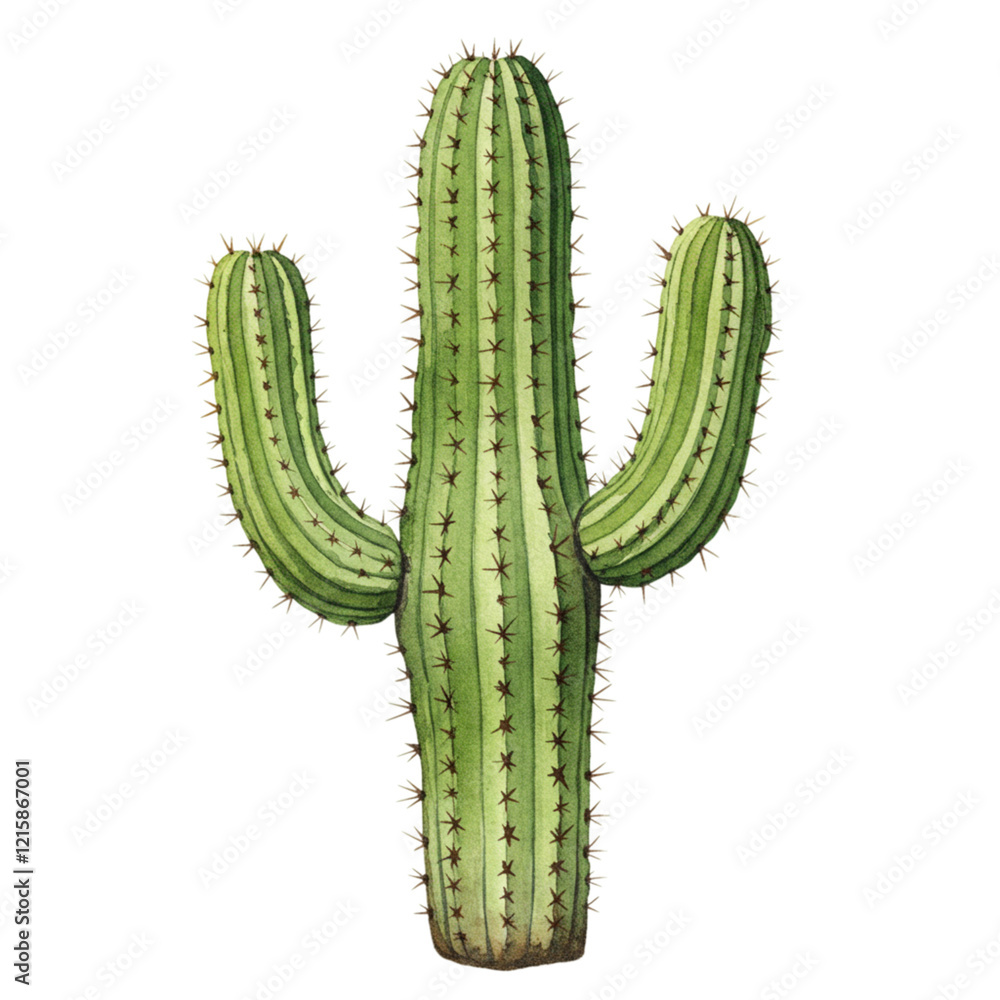 Naklejka premium Watercolor Green Cactus Desert Plant Botanical Illustration Arid Wild Flora Image Nature Spines