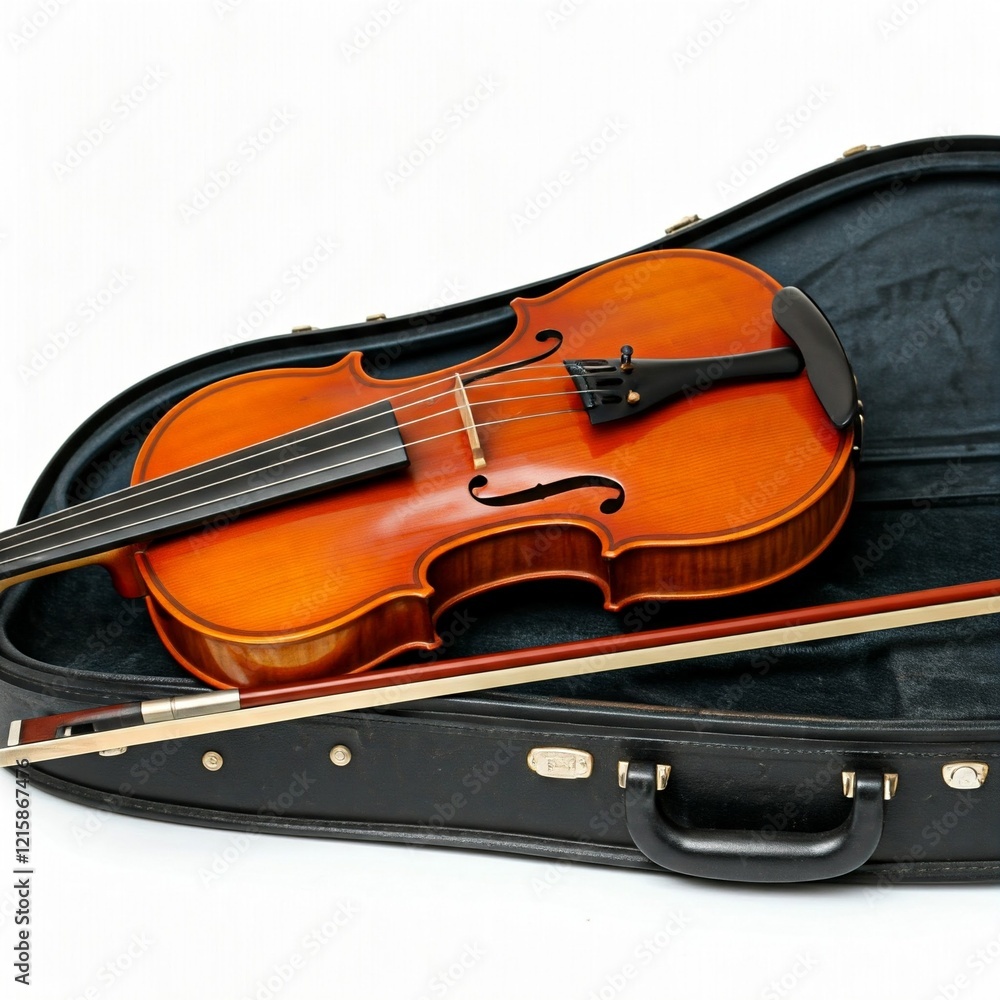 Fototapeta premium a closeup of a wooden violin in a black case on a white background