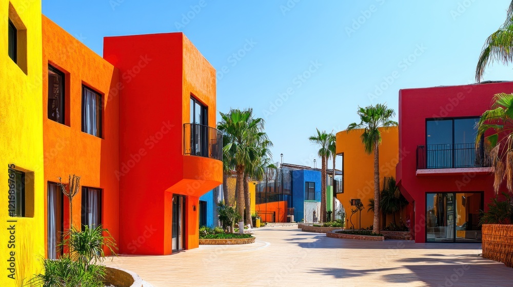 Fototapeta premium Colorful buildings in a sunny resort.