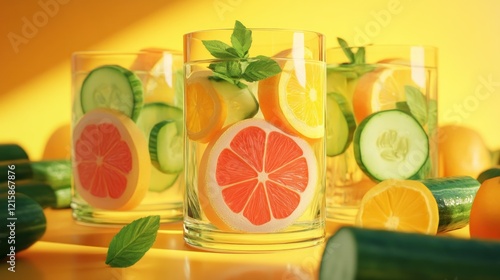 Refreshing citrus & cucumber water glasses photo