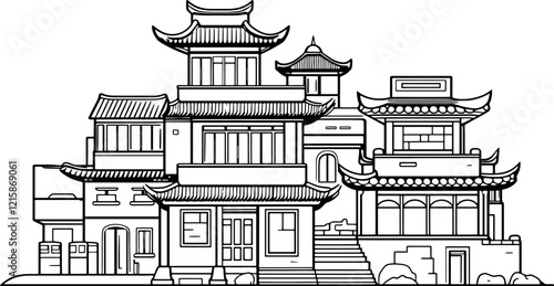 traditional chinese housing drawing outline
