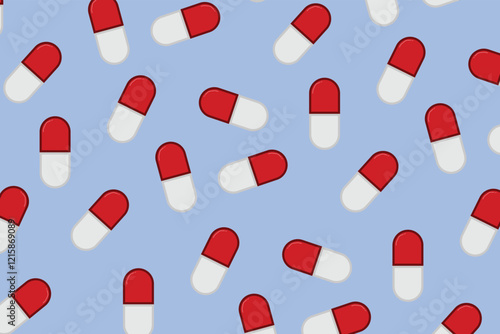 Illustration of white tablet pills pattern seamless vector capsule