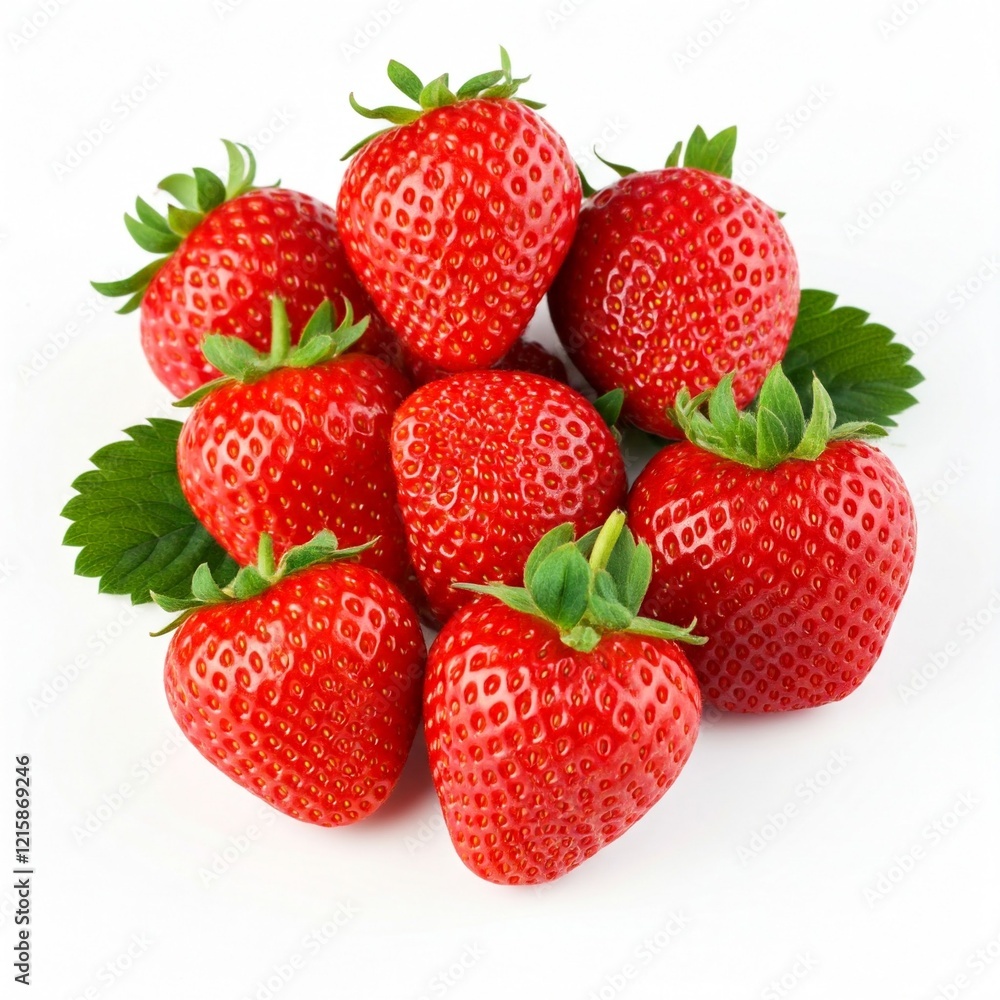 fresh red strawberries on a white background with green leaves fresh red strawberries on a white background with green leaves
