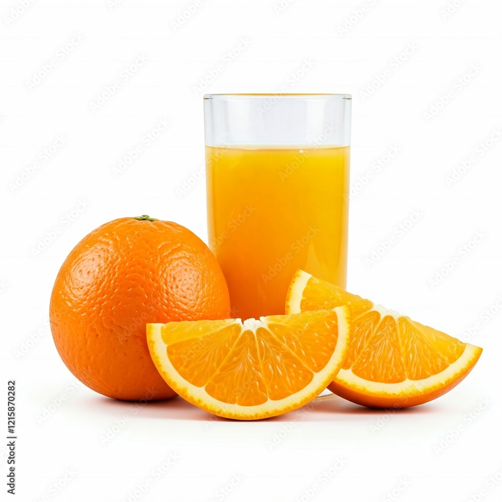 fresh orange juice with sliced oranges on white background fresh orange juice with sliced oranges on white background