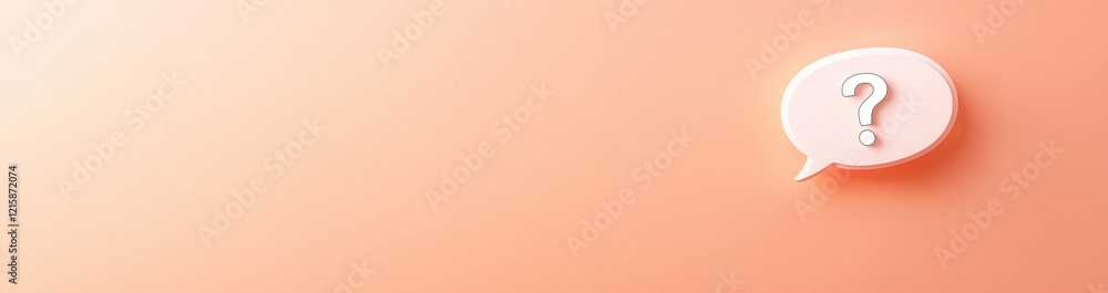 A white speech bubble with a question mark on a peach-colored background, a minimalistic design with copyspace for text.
A white speech bubble with a question mark on a peach-colored background, a minimalistic design with copyspace for text.