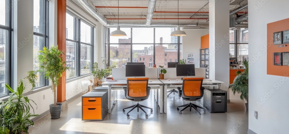 Fototapeta premium Modern and Bright Office Space with City View