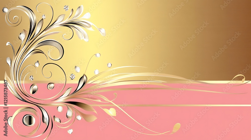 Elegant Gold and Pink Floral Design with Diamonds Elegant Gold and Pink Floral Design with Diamonds