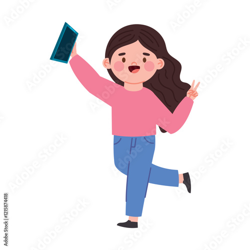 Jumping selfie girl