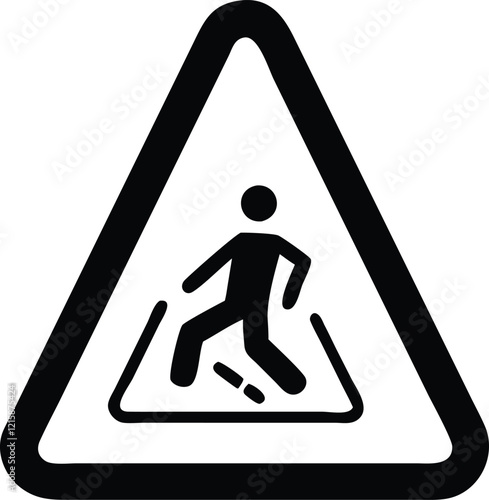Warning vector icon for ice slippery surface, flat in black filled style.