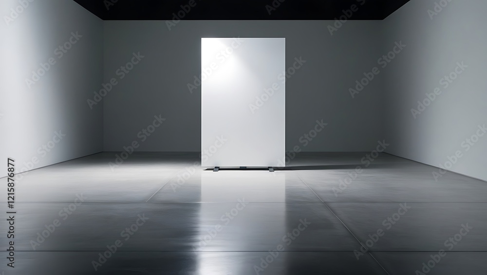 Fototapeta premium Empty room with white billboard and glossy concrete floor