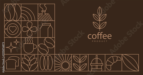 Brandding packaging design, coffee product pattern background, geometric coffee design element