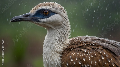 Great Indian Bustard Amidst the Rain: A Majestic Sight in the Wetlands