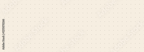 Beige journal planer page with dotted square grid. Simple square graph paper texture. Retro bullet notebook pattern background. Repeated school math sheet wallpaper. Vector note paper template