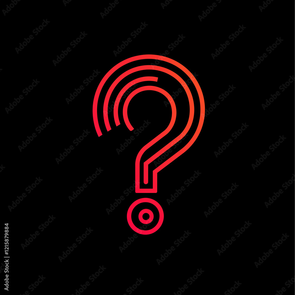Vector red question mark icon on a black background, with simple lines Vector red question mark icon on a black background, with simple lines
