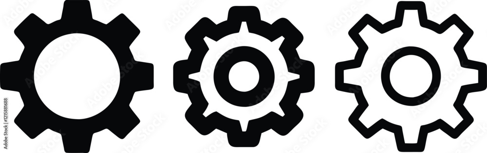 Gear icon vector set, setting flat and outline icon, gear wheel black symbol. Gear icon vector set, setting flat and outline icon, gear wheel black symbol.