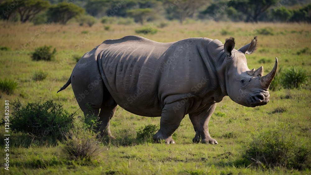 Obraz premium Rhinoceros in Conservation Reserve: Protecting Wildlife in Their Natural Habitat