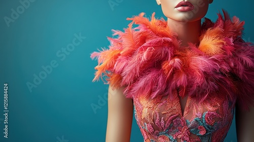 Vibrant Fashion Photography: A Mannequin Adorned with a Luxurious Feather Stole