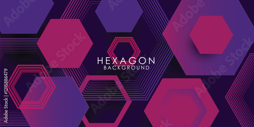 3D purple and pink geometric abstract background overlap layer on dark space with hexagonal shape effect decoration