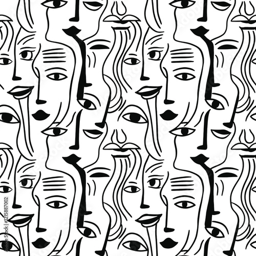 abstract face line art pattern seamless