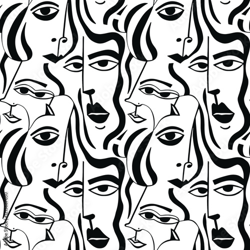 abstract face line art pattern seamless