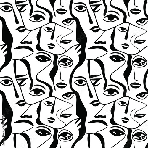 abstract face line art pattern seamless
