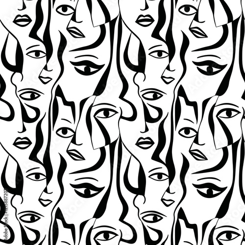 abstract face line art pattern seamless