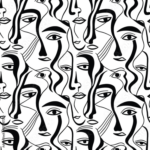 abstract face line art pattern seamless